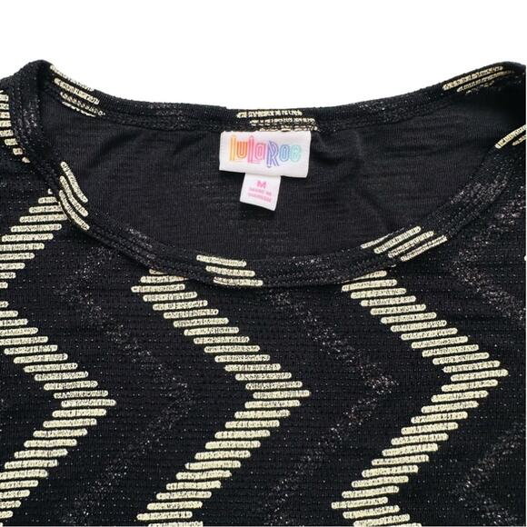 LuLaRoe Dress Julia Black Gold Glitter Chevron 1/2 Sleeve Elegant Medium NEW - Picture 2 of 12